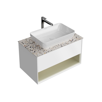Тумба PLAZA Modern подвесная 80, рush, 1 ящик, подсветка, белый матовый + Шалфей Тумба PLAZA Modern подвесная 80, рush, 1 ящик, подсветка, белый матовый + Шалфей
