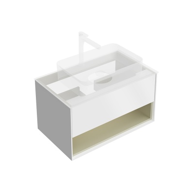 Тумба PLAZA Modern подвесная 80, рush, 1 ящик, подсветка, белый матовый + Шалфей Тумба PLAZA Modern подвесная 80, рush, 1 ящик, подсветка, белый матовый + Шалфей