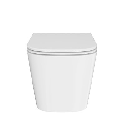 Унитаз CUBO подвесной безободковый с крепежом и сиденьем, белый глянцевый Унитаз CUBO подвесной безободковый с крепежом и сиденьем, белый глянцевый