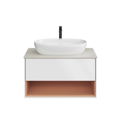 Тумба PLAZA Modern подвесная 80, push, 1 ящик, подсветка, белый матовый + Сахара Тумба PLAZA Modern подвесная 80, push, 1 ящик, подсветка, белый матовый + Сахара