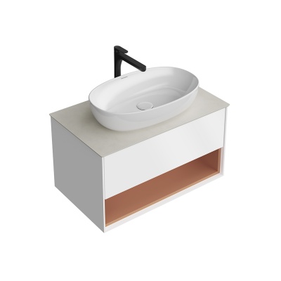 Тумба PLAZA Modern подвесная 80, push, 1 ящик, подсветка, белый матовый + Сахара Тумба PLAZA Modern подвесная 80, push, 1 ящик, подсветка, белый матовый + Сахара