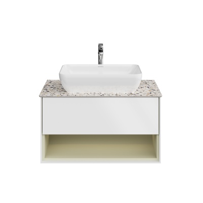 Тумба PLAZA Modern подвесная 80, рush, 1 ящик, подсветка, белый матовый + Шалфей Тумба PLAZA Modern подвесная 80, рush, 1 ящик, подсветка, белый матовый + Шалфей